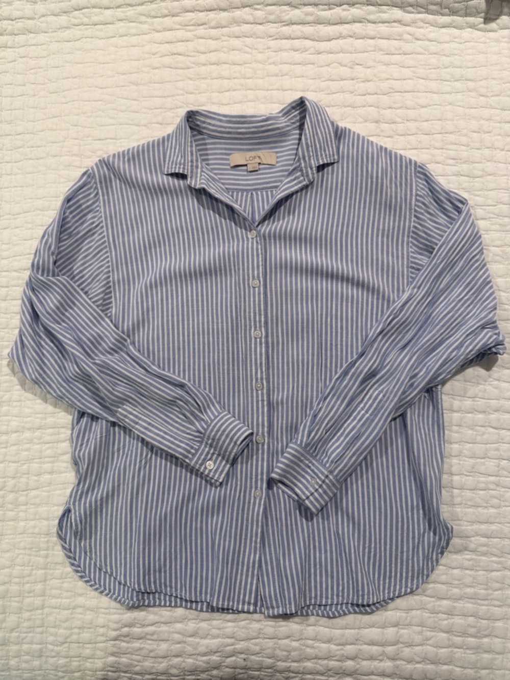 LOFT Light Blue & White Vertical Stripe Button-Down Shirt